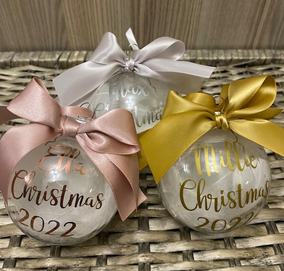 Personalised Christmas Bauble - Name Bauble - Baby Christmas Gift - Christmas 2026 - Feather/Tinsel/Snow Filled Bauble