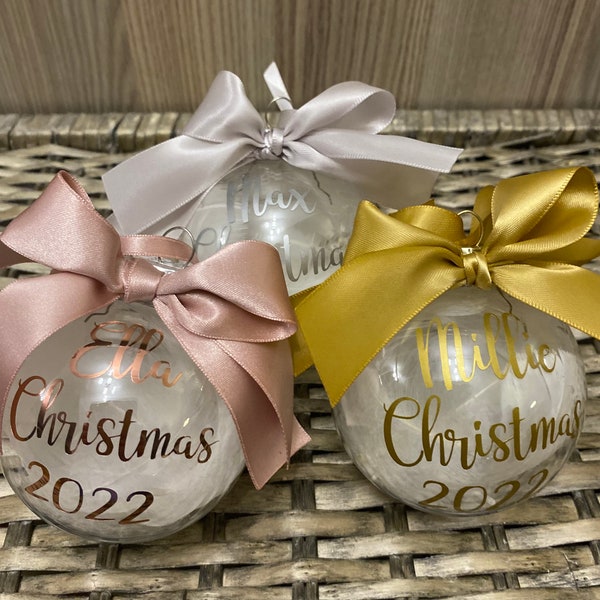 Personalised Christmas Bauble - Name Bauble - Baby Christmas Gift - Christmas 2025 - Feather/Tinsel/Snow Filled Bauble