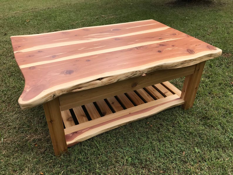 Live Edge Cedar coffee table with drawer. Etsy