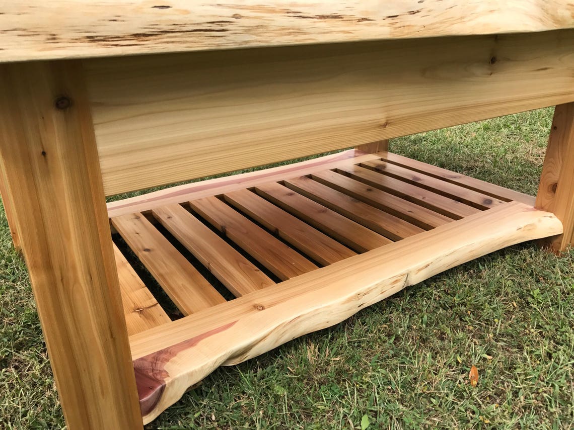 Live Edge Cedar coffee table with drawer. Etsy