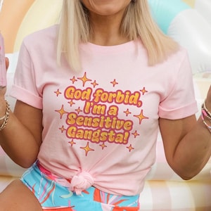God Forbid I'm a Sensitive Gangsta T-Shirt, Amaya Papaya Viral Quote Tee, Love Island USA Inspired Outfit, Retro Y2K Aesthetic Shirt