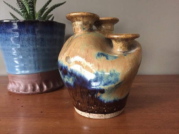 Vintage Triple Spout Ceramic Vase Ikebana Vases Etsy