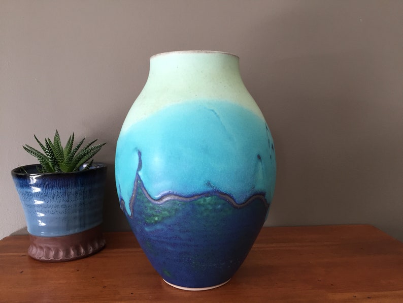 Large Ceramic Vase Drip Glaze Pottery Teal Vase Turquoise Vase