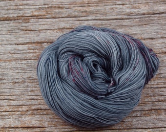 Purple Speckles on Grey Sock 4 ply Fingering Merino Nylon Skein