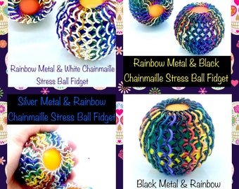 Fidget Me Crazy : Rainbow Chainmaille Squishy Stress Ball Fidget, Rehabilitation Tool, Sensory Toy & Stress Relief Fidgets