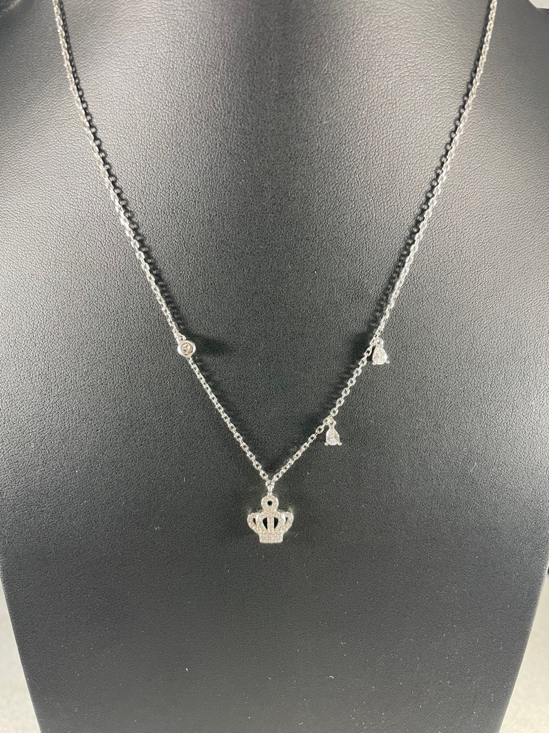 Crown Necklace with dangling Cubic Zirconia Sterling Silver