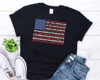 Retired Military T-Shirt / DD-214 / DD214 / Military Retirement / Military Retirement Gift / Veteran Gift / Oath of Enlistment / USA Flag