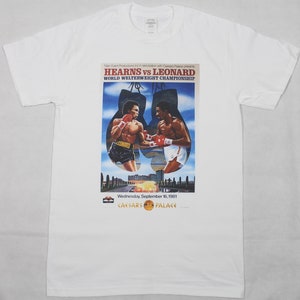 Thomas &#39;Hitman&#39; Hearns Vs Sugar Ray Leonard fight poster White T-shirt sizes available S-3XL