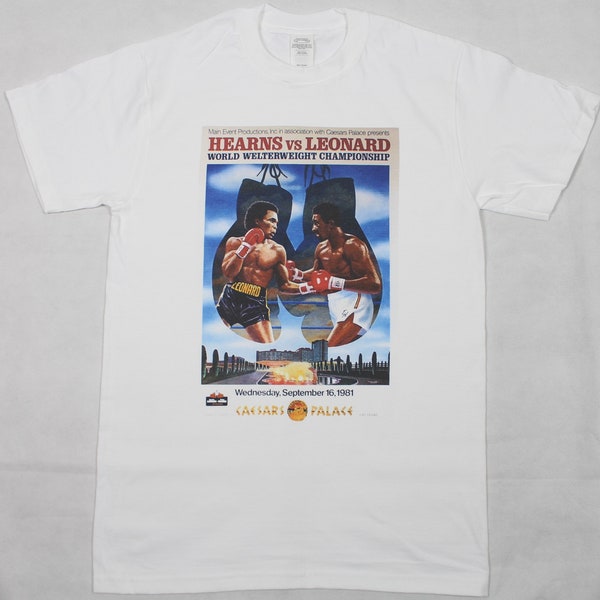 Thomas 'Hitman' Hearns Vs Sugar Ray Leonard Kampf Poster weiße T-shirt Größen erhältlich S-3XL