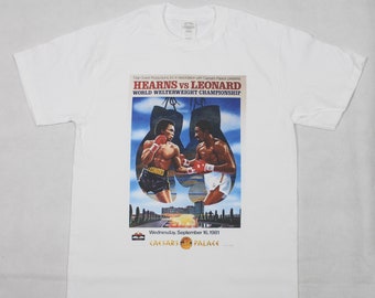 Thomas &#39;Hitman&#39; Hearns Vs Sugar Ray Leonard fight poster White T-shirt sizes available S-3XL