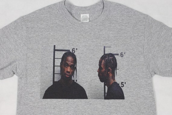 Travis Scott Mugshot Grey T-shirt Sizes 