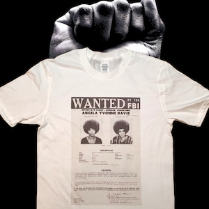 Angela Davis FBI Wanted Poster Unisex White T-shirt sizes available S-3XL (Personalisation available upon request)