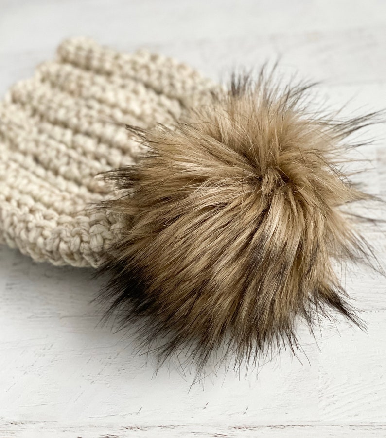 Winter Hat with Pom Pom Ready to Ship Hat with fur ball Women/'s Hat with pom pom Beige winter hat Hat with fur pom pom
