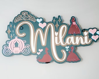 Princess Name Sign, Custom Acrylic Name, Princess Party, Girls Room, Girls Gift, Acrylic Name Plaque, Triple Layer Name, Princess Crown