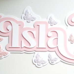 Acrylic NameName Plaque Butterfly Name Plaque 3d Name Sign Script Name Custom Name sign Girls Personalised NameTriple Layered Name image 5