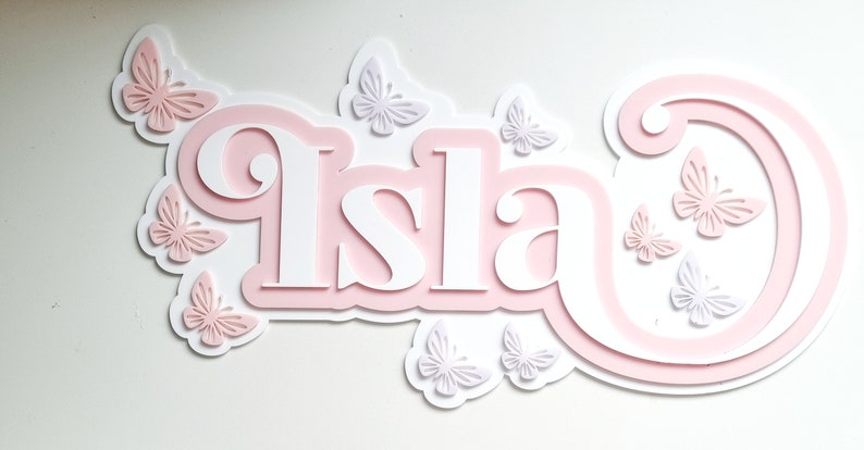 Acrylic NameName Plaque Butterfly Name Plaque 3d Name Sign Script Name Custom Name sign Girls Personalised NameTriple Layered Name image 5