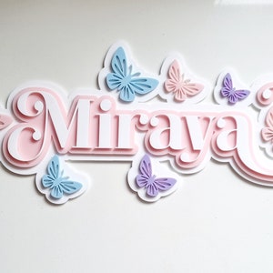 Acrylic NameName Plaque Butterfly Name Plaque 3d Name Sign Script Name Custom Name sign Girls Personalised NameTriple Layered Name image 4