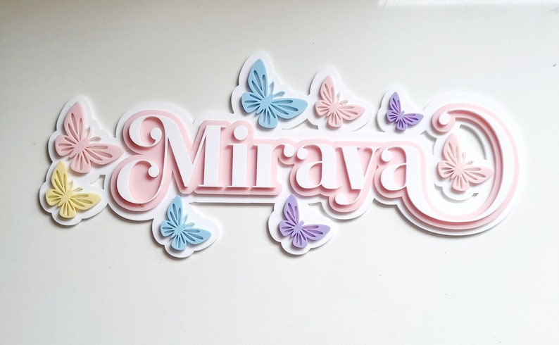 Acrylic NameName Plaque Butterfly Name Plaque 3d Name Sign Script Name Custom Name sign Girls Personalised NameTriple Layered Name image 4