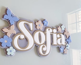 Acrylic  Name Sign, Acrylic Name Plaque, Butterfly Name, Nursery Decor, Girls Name Sign, Baby Girl Gift, Triple Layered Name, Nursery Wall