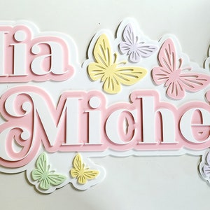 Acrylic NameName Plaque Butterfly Name Plaque 3d Name Sign Script Name Custom Name sign Girls Personalised NameTriple Layered Name image 1