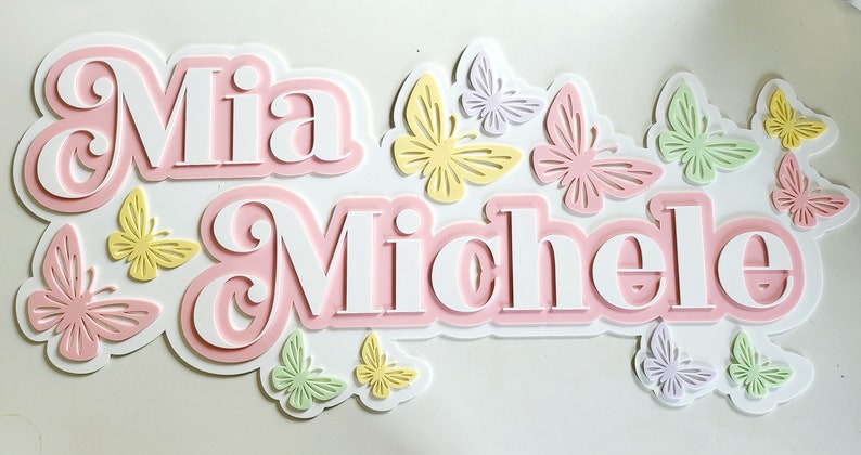 Acrylic NameName Plaque Butterfly Name Plaque 3d Name Sign Script Name Custom Name sign Girls Personalised NameTriple Layered Name image 1