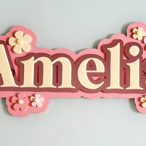 Daisy Acrylic Name|Groovy Retro Hippie | Personalised  Name | Perspex Name|Girls Room Name| Acrylic Triple layer Name|Custom Name Sign|