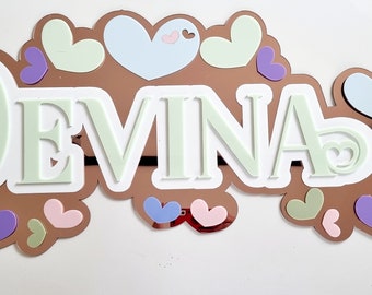 Acrylic  Name,Triple layered Acrylic Wall Script, Acrylic sign, Girls Gift, Nursery Acrylic Name, Nursery Sign, Name Plaque, Love Hearts