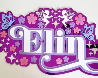 Acrylic Fairy Name plaque | Butterfly Name | 3d Name Sign | Script Name | Enchanted Name Sign |Girls Fairy Party| Fairies and Butterflies