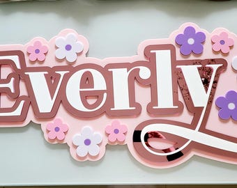 Daisy Acrylic Name Sign: Groovy Retro Hippie, Personalized Girls Room Decor