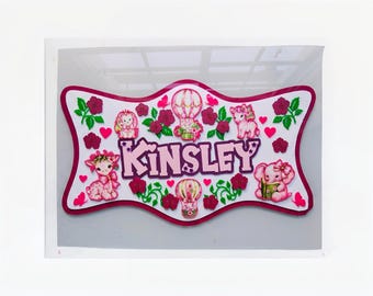 Safari-Kinderzimmerdeko, Safari-Name, rosa Acrylschild, Mädchenzimmerdeko, Babyname, Babygeschenk, Rosa, Dschungel, Elefant, Giraffe, Affe, Babyzimmer