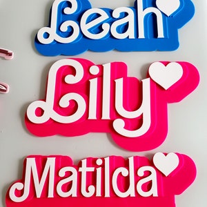 Barbie Name Sign Triple Layered Name Acrylic Wall Plaque Barbie Custom