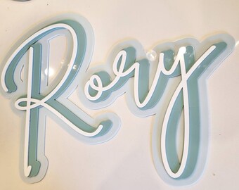 Custom name sign -Girls personalised name - Gold Mirror - Shadow name- silver acrylic nursery decor - name sign plaque -3 D script name