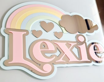 Rainbow Name Sign, Acrylic Name Plaque, Nursery Name Sign, Rainbow Nursery, Rainbow Baby, Above Crib Sign, Layered Name Sign, Laser Cut Sign