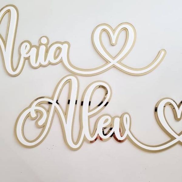 Custom Acrylic Name Sign: 3D Nursery Decor, Gold Mirror