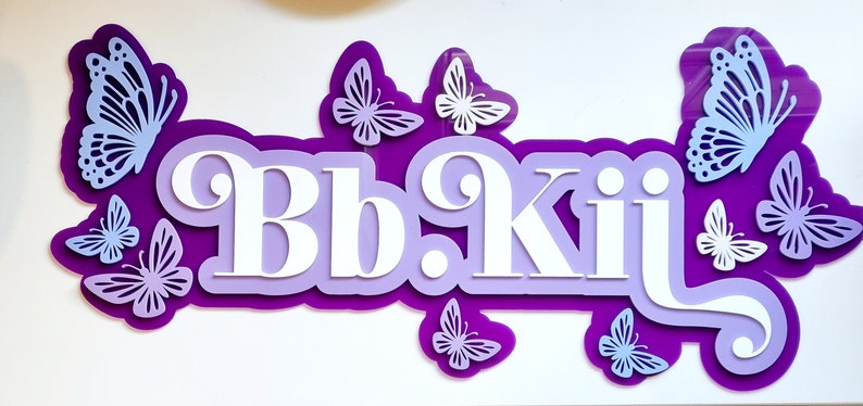 Acrylic NameName Plaque Butterfly Name Plaque 3d Name Sign Script Name Custom Name sign Girls Personalised NameTriple Layered Name image 2