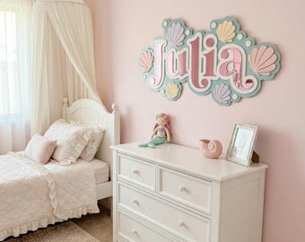 Custom Acrylic Mermaid Name Sign: Seashell Plaque, Girls Wall Art,Nursery, Baby gift, Girls Gift, Baby Girl, Baby Shower Sign