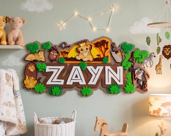Lion Nursery Name Sign, 3D Acrylic Jungle Decor, Kids Party, Safari Nursery Plaque, Door Sign, Custom Name, Personalised , Boys Room
