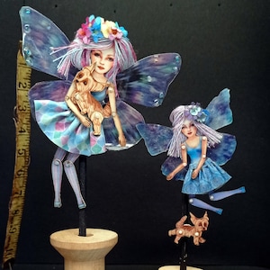 Fairy/Butterfly doll is articulated like a paper puppet. Doll with your little dog yorkshire, art doll that can be a jewelry.