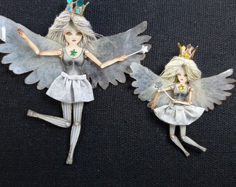 Angel doll is articulated-a paper puppet. Fairy/Butterfly doll, art doll that is a jewelry.