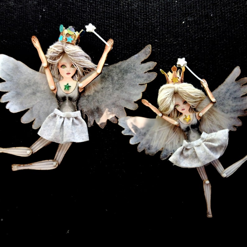 Angel doll is articulated-a paper puppet. Fairy/Butterfly doll, art doll that is a jewelry. image 3