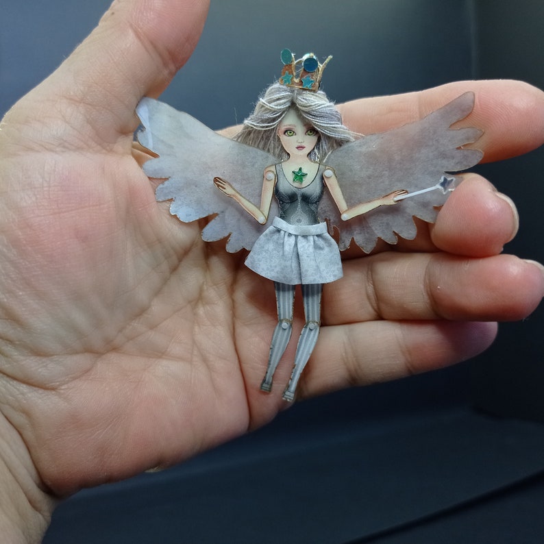 Angel doll is articulated-a paper puppet. Fairy/Butterfly doll, art doll that is a jewelry. Big Angel 8 cm