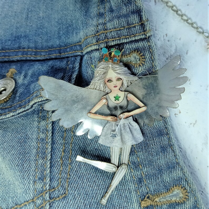 Angel doll is articulated-a paper puppet. Fairy/Butterfly doll, art doll that is a jewelry. image 7