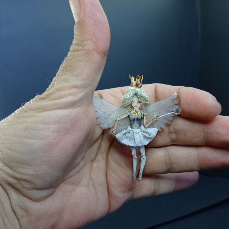Angel doll is articulated-a paper puppet. Fairy/Butterfly doll, art doll that is a jewelry. Small Angel 5 cm