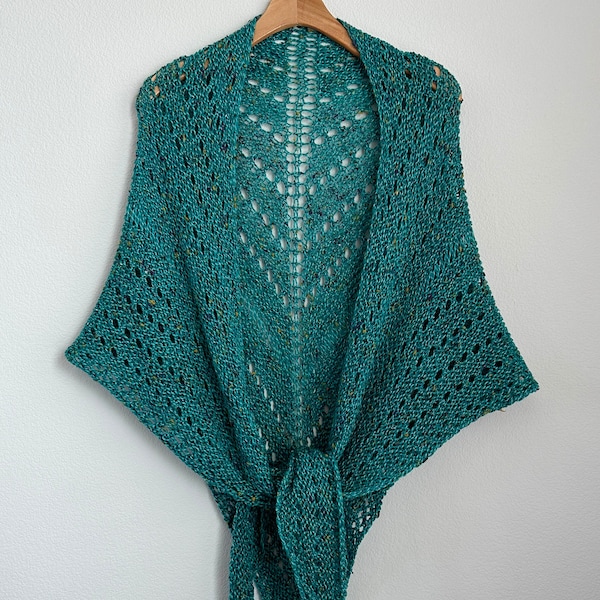 Handmade Hand Knit Luxury Fine Highland Wool Shawl Lace Emerald Green Tweed Warm Large Shawl with Gold and Purple Flecks