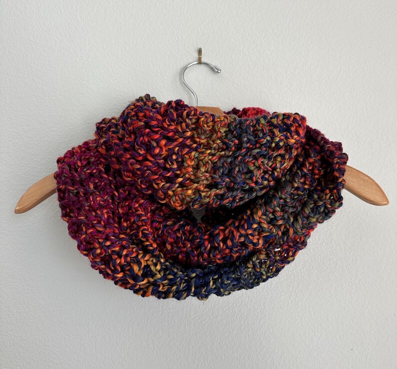 Handmade Hand Knit Rainbow Chunky Infinity Scarf Bright Colorful Super ...