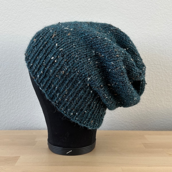 Handmade Dual-Tone Knitted Winter Beanie Cap – Teal & Beige