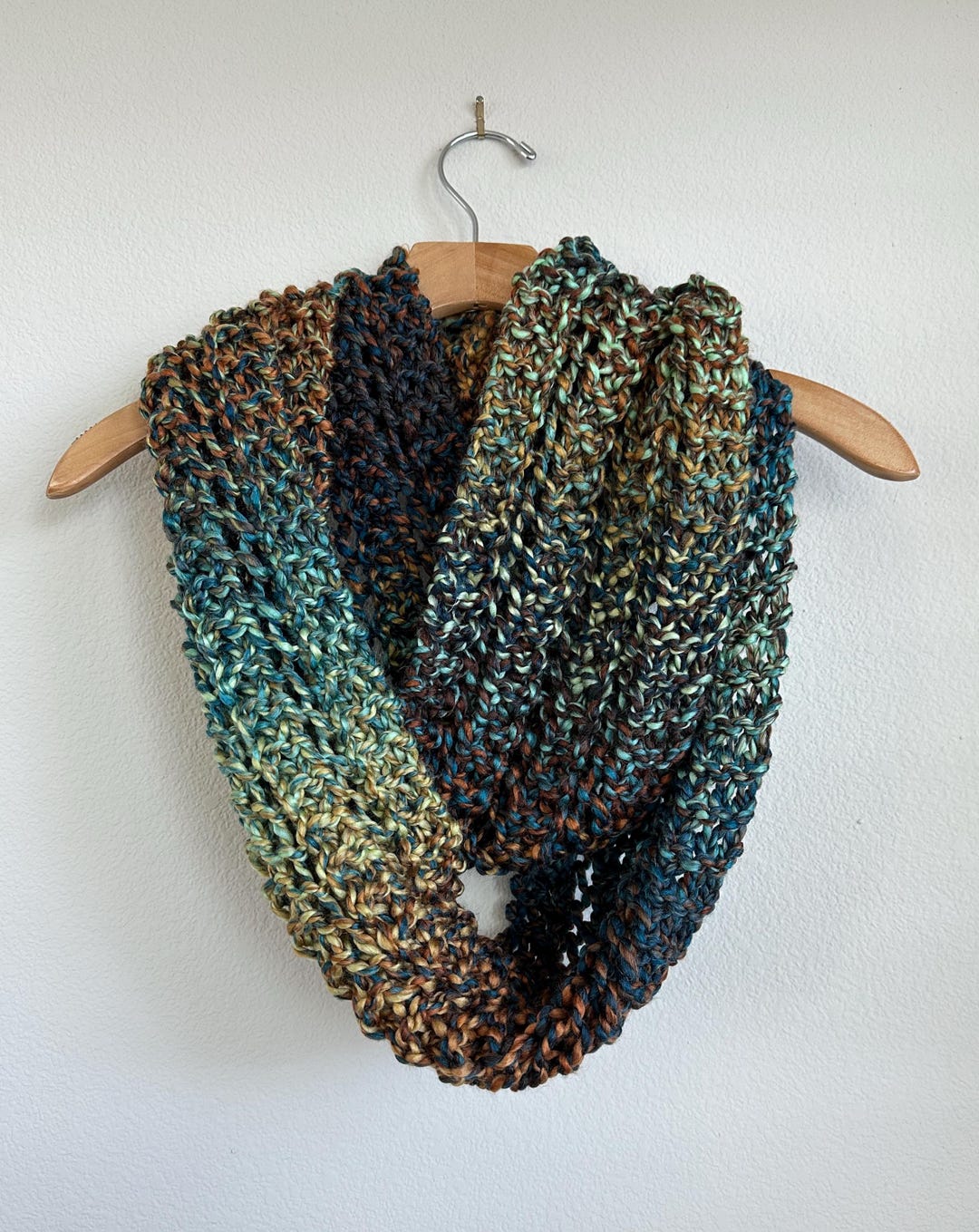 Handmade Hand Knit Chunky Knit Infinity Scarf Turquoise Teal Bronze ...