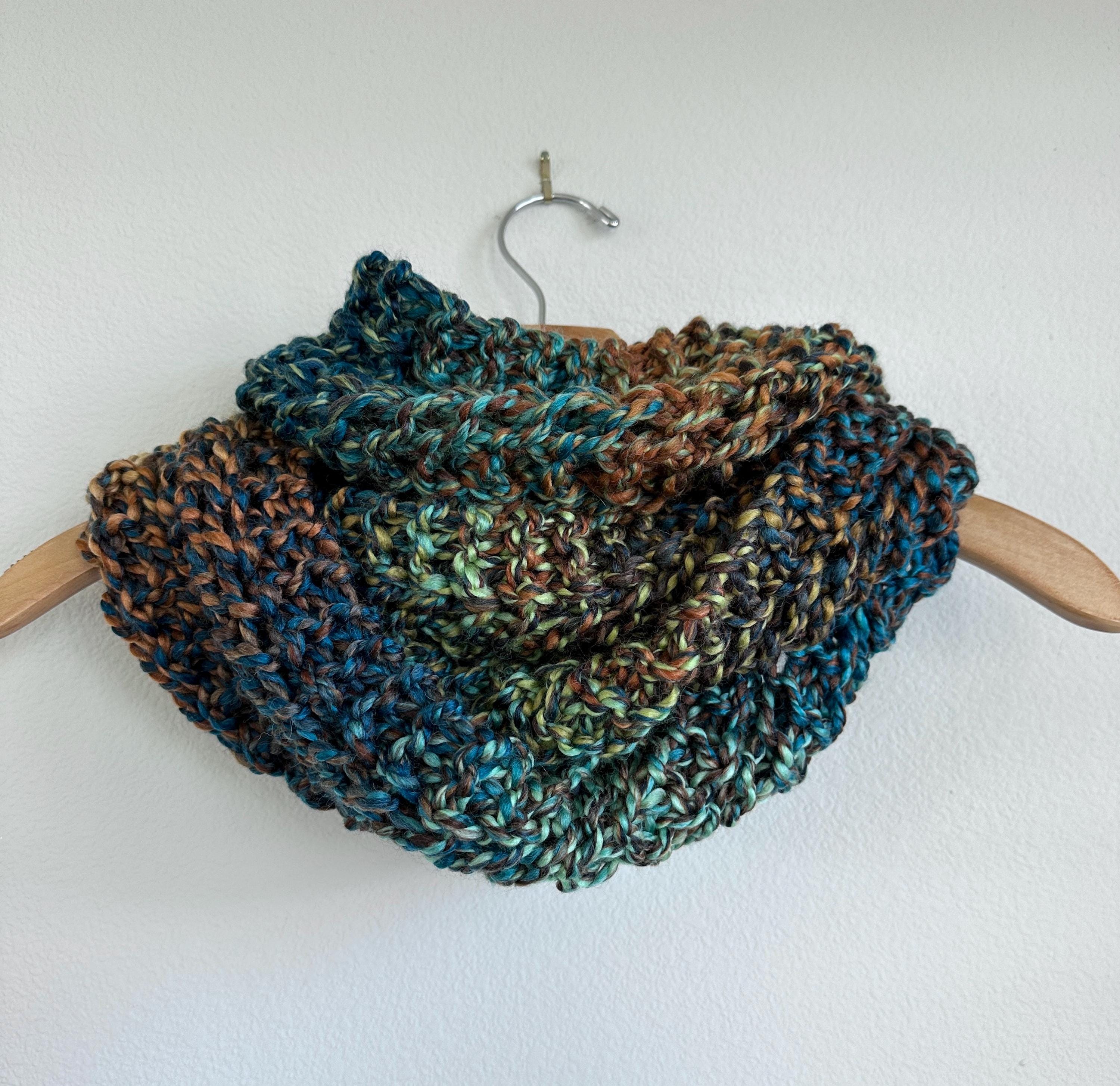 Handmade Hand Knit Chunky Knit Infinity Scarf Turquoise Teal Bronze ...