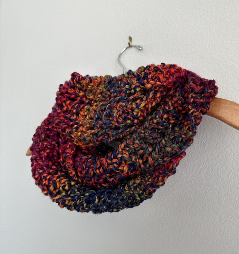 Handmade Hand Knit Rainbow Chunky Infinity Scarf Bright Colorful Super ...