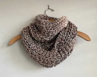 Handmade Neural Chunky Infinity Scarf Gray Grey Cream Taupe Tan Super Soft and Cozy Super Wash Wool Acrylic Blend Loop Scarf